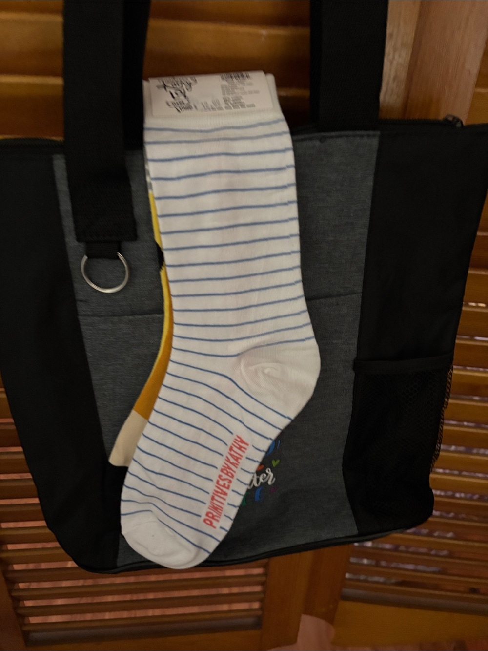 Teacher Tote Bag - Black/Grey Canvas Shoulder Bag with Teacher Socks - Picture 4 of 11